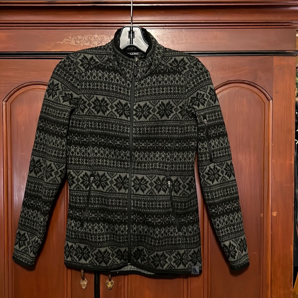 LL Bean Vintage Nordic Snowflake Full Zipper Sweater Jacket Size XXS